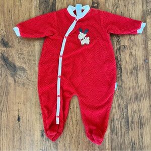 Vintage Red & White Unisex Baby Christmas Reindeer Footie Sleeper SZ 9 Months